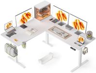 WALKINGDESK 63X55 Inches Reversible L Shaped Standing Desk Height Adjustable with Cup Holder, Electric Corner Computer Desk, Sit Stand up Home Office Desk, Ergonomic Gaming Desk, White