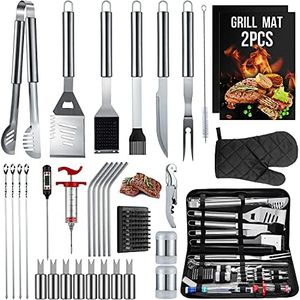 SixSun 34PCS BBQ Grill Tools Set Stainless Steel Grilling Accessories with Spatula, Tongs, Skewers for Barbecue, Camping, Kitchen, Complete Premium Grill Utensils Set in Storage Bag