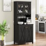 YITAHOME Farmhouse Bar Cabinet, 67" Tall Wine Bar Cabinet with for Wine Glass Rack, Home Bar Cabinet with Open Storage Shelves ＆ Glass Doors for Living Room, Hallway, Black