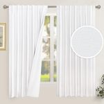 LAMIT Extra Wide 100% White Blackout Linen Curtains 63 Inch Length, Linen Textured Thermal Bedroom Curtains Back Tab and Rod Pocket Neutral Panels with White Liner, 2 Panels, 60 x 63 Inch