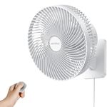 Senelux 10-Inch Oscillating Wall Mounted Fan with Remote Control, High Performance 4 Speed Settings, Adjustable Tilt, 5.9 ft Cord, Ultra Quiet, Ideal for Bedroom, Garage, Office, White