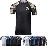 Gold BJJ Jiu Jitsu Rashguard - Camo Short Sleeve Rash Guard Compression Shirt for No-Gi, Gi, & MMA (White Camo, XL)