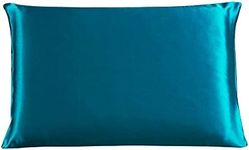 uxcell 100% Pure Mulberry Charmeuse Silk Pillowcase Pillow Case Cover for Hair & Skin 19 Momme-350TC /Travel Size 14x20 Inch/36x51cm Peacock Blue (1-Piece)