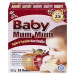 Hot-Kid Baby Mum-Mum Rice Rusks, Apple & Pumpkin, Gluten Free, Allergen Free, Non-GMO, Rice Teether Cookie, 50gms, 24 Rusks per box - Case pack of 6