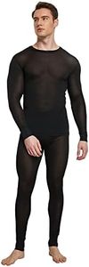 Viamulion Men's Pure Mulberry Silk Knitted Thermal Underwear Set（BLACK,S