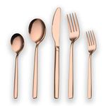 Berglander 30 Piece Titanium Rose Gold Plated Stainless Steel Cutlery Set, 30 Pieces Copper Flatware Set, Copper Color Silverware Set Cutlery Sets, Service for 6 (Shiny Copper)