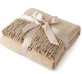 Luxury Pure 100% Mulberry Silk Throw, Genuine Natural 100% Silk Oversized Super Soft Plush Blanket in Ivory or Beige (Almond)