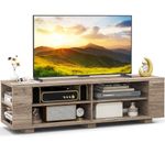 Tangkula Wood TV Stand for TVs up to 65 Inch Flat Screen, Modern Entertainment Center with 8 Open Shelves, Universal TV Storage Cabinet for Living Room Bedroom, TV Console Table (Warm-Grey)