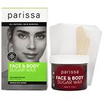 Parissa Face & Body Sugar Wax for Sensitive Skin, 100% Natural, Vegan Hair Removal At-Home Waxing Kit with Gentle & Washable Formula - 140ml Chamomile Sugar Wax, 20 Epilation Strips, 3 Wooden Spatulas - Hypoallergenic & Microwavable