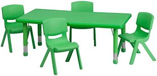 Flash Furniture Emmy 24''W x 48''L Rectangular Green Plastic Height Adjustable Activity Table Set with 4 Chairs