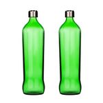 SAND DUNE Set of 2, 750 ml Each Green Glass water bottle, with Leak-Proof Airtight Stainless-Steel Lid for Water, Smoothie, Juices - Reusable Travel Glass Drinking Fridge Bottles