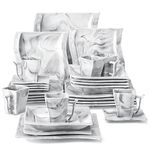 MALACASA Dinnerware Sets, 30-Piece Square Dinnerware Sets for 6, Porcelain Marble Grey Dish Set with Plates and Bowls Sets, Cups and Saucers, Kitchen Dish Set, Series Flora