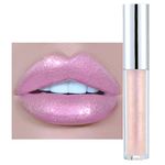 Lip Gloss Metallic Lipgloss Glitter Lipstick Non-Stick Cup Lipstick Pink Long-Lasting Lip Gloss, Pink Liquid Lipgloss for Shiny And Sparkle (#05)