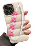 ONCRO® StrongWhite pearl Acrylic hot baby pink hearts phone charms hangings handmade aesthetic for mobile cover string jewelry good luck lanyard cute bracelet for women girls beaded cord wrist strap