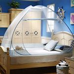 Digead Mosquito Net, 150x200cm Bed Canopy, Portable Travel Mosquito Nets, Foldable Double Door Mosquito Camping Curtain-Blue Edge