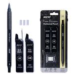 BRUSTRO Kuro Precision Mechanical Pencil | Tip Size - 0.5mm With 20 - HB and 20-2B leads, 3 Eraser Refills| Ideal For Writing, Sketching, Drawing, Mandala Arts and Fine Art Students