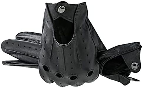 LIBO Genuine Leather Driving Gloves for Men Women, Unlined Full Finger Motorcycle Gloves, Button Closure (Non Touchscreen)