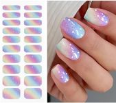 JMEOWIO Gel Nail Stickers Rainbow Glitter Semi Cured Gel Nail Strips Wraps UV/LED Nails Art Design Decoration Accessories
