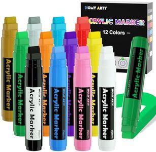 Rotulador acrílico para garabatos, punta de fieltro grande de 15 mm, rotulador de pintura permanente e impermeable para marcar, marcador acrílico para caligrafía y pintura al aire libre (12 colores)