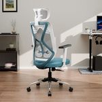 Green Soul®Zodiac Lite | Office Chair | Flybird Ergonomic Design |Adjustable Armrests | Synchro Tilt Mechanism | Adjustable Lumbar Support|Mesh Fabric| No Seat Slider (White & Blue)