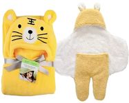 First Kick Baby Blankets New Born Combo Pack of Hooded Wrapper Durable Fleece Polyester Sleeping Bag and Baby Bath Towel for 0-6 Months Baby Boys and Baby Girls Pack of 2 Yellow