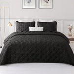 Exclusivo Mezcla Quilts Twin Size Bedding Set with Stitched Grid Pattern, Lightweight Summer Black Bedspreads Coverlets Bed Cover for All Seasons (1 Quilt and 1 Pillow Sham)