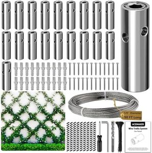 Acemaker Wire Trellis for Climbing Plants Outdoor, 20 Sets Wall Wire Trellis Kit with 1/8in x 98ft Wire Ropes, T316 Stainless Steel Invisible Cylindrical Trellis Kit Espalier Cable Trellis System