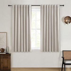 QJmydeco Short Length Blackout Curtains for Bedroom 63 Inch Length Pretty Custom Drapes Thermal Kitchen Traverse Curtains with Hooks for Track/Back Tab Basement Window Natural Cream(50W x 63L 2Panels)