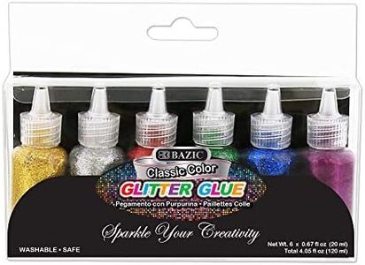 BAZIC Products Glitter Glue Tube – 6 Assorted Classic Color, Non-Toxic Washable Glitter Glue for Art, Crafts, Paints, DIY, and Party Projects, 120ml/Pack, 24-Packs