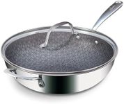 Lagostina Resist-Clad Wok 12in/ 30cm, Lago-Mesh Technology, Thick-Clad Body, Scratch Resistant, Induction Safe, Oven Safe 350°F, Silver