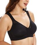 Lemorosy Women's Wirefree Jacquard Back Support Bra Full Figure Front Closure Posture Underwear(Black,36E)