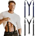 2 Pcs Hidden Suspenders for Men Hiking Suspenders Undergarment Suspenders for Untucked Men Winter Outdoor Hiking Ski Pant (Black, Navy, 45in-Medium)