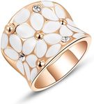 Womens Elegant White Enamel Flower Rose Gold Band Bloom Petal Wedding Engagement Ring Crystal Inlay Size 9