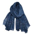 Kangqifen Unisex Soft Striped Scarf with Tassels Cotton Linen Solid Color Scarves 75 x 35 inch Navy Blue