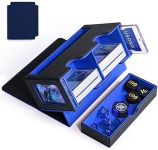 UAONO MTG Deck Box with 2 Commander Display and Dice Tray-Patented Design, Double Deck Box for 320+ Single Sleeved Cards, Leather Magnetic Card Storage Box Fits for TCG CCG Magic Cards (Black&Blue)