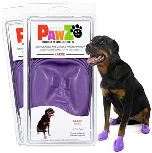 PawZ Rubber Dog Boots for Paws up to 4", 24 Total (2 Packs of 12) - All-Weather Dog Booties for Hot Pavement, Snow, Mud, and Rain - Waterproof, Anti Slip Dog Socks - Large, Purple