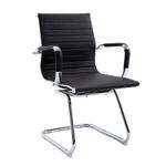 EVRE Office Chrome Cantilever Desk Chair, for Meeting Boardroom & Visitor Reception with Stainless Steel Frame & Ribbed PU Padded Faux Leather Curved Seat (Black)