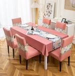 House of Quirk Dining Table Cover Waterproof with 6 Chair Covers for Kitchen Dining Table Cloth Dust and Oil Repellent (Peach Florals, 1 Table Cover + 6 Chair Cover)
