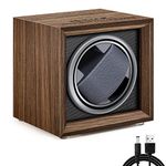 Automatic Watch Winder Box Single: Self Winding Watches Shaker Spinner Wooden Watch Turner Rotator Display Case with Quiet Motor - Men Mechanical Wrist Watches Rotating Holder Stand USB Powered, Black