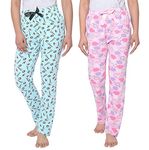 Real Basics Women's Cotton Printed Pyjama pack of 2(RB-W-PJ-L-P2-S2(Chopstick+Sky) MulticolorL)