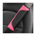 TSUGAMI 2PCS Car Seat Belt Cover, Carbon Fiber Safety Seatbelt Shoulder Strap Covers, Breathable Leather Soft Harness Pad Protect Your Neck and Shoulder Compatible with Cars (Black/Pink)