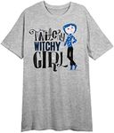 Bioworld Coraline Twitchy Witchy Girl Crew Neck Short Sleeve Athletic Heather Women's Night Shirt-XL