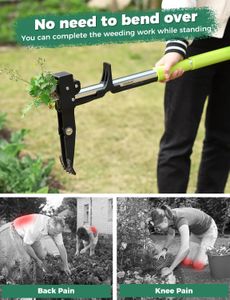 YISSVIC Stand-Up Weed Puller – Stainless Steel 4-Claw, Telescopic Root Remover, Adjustable Non-Slip Handle, Green