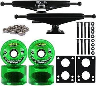 Longboard Skateboard Trucks Combo Set 76mm Bigfoot Cruisers Wheels with Black Trucks, Bearings, and Hardware Package (76mm Green Wheels, 6.0 (8.63") Black Trucks)