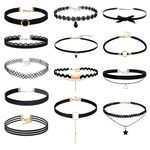 15 Pcs Black Choker Necklace Set, Adjustable Gothic Stretch Necklace Chokers Vintage Choker Collarbone Chain Cosplay Accessories Valentine’s Day Gift for Women