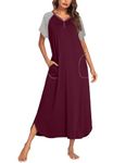 Ekouaer Women's Nightgown V-Neck Loungewear Long Sleeve Sleepwear Full Length Nightgown for Women S-XXL, Fuchsia, Small