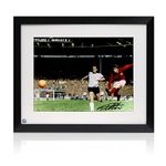 Exclusive Memorabilia Geoff Hurst Signed England Football Photo: 1966 World Cup. Standard Frame