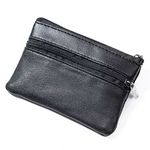 Unisex Black Small Coin Pouch Purse Key Holder Leather Zip Wallet Card Holder, 11 x 7 cm