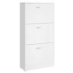 VASAGLE 3-Tier Wooden Shoe Cabinet, Storage Cupboard With 3 Flip Doors, Perfect for Narrow Hallway, Living Room, Bedroom, White, 60 x 24 x 120 cm (W x D x H) LBC03WT