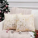 Topfinel Christmas Pillow Covers 20x20 Set of 2,Xmas Cream Velvet Snowflake Reindeer Decorative Pillow Case Winter Holiday Decor for Home Couch,White and Gold